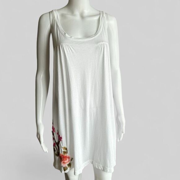 Johnny Was JWLA Floral Embroidered White Mini Tank Dress Top L - Picture 2 of 6